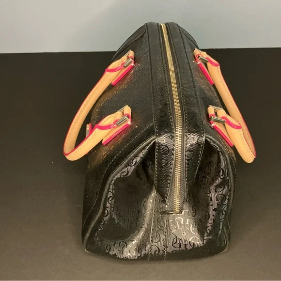 Guess Pratt Satchel Handbag Purse Rare Vintage Style Black and pink - Picture 4 of 12